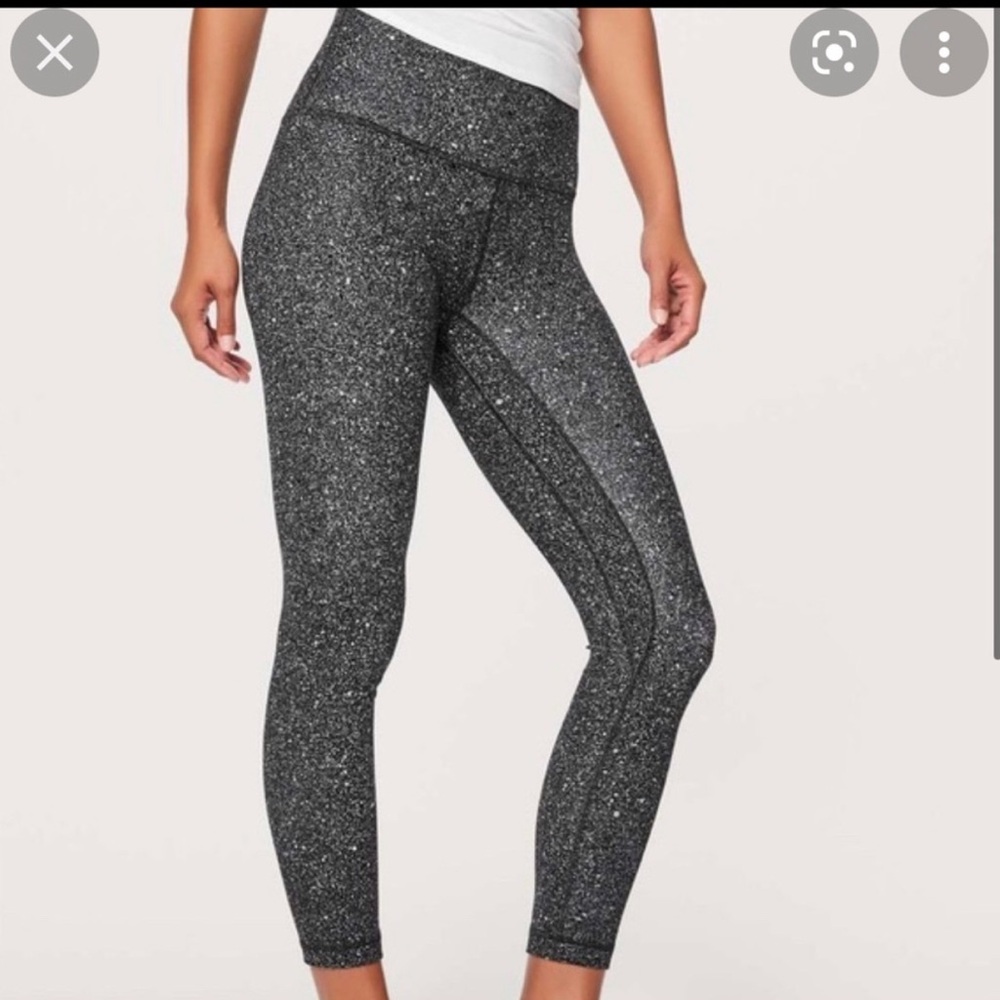 Lululemon Athletica Black‎ Speckled Leggings wide waistband Sz 2